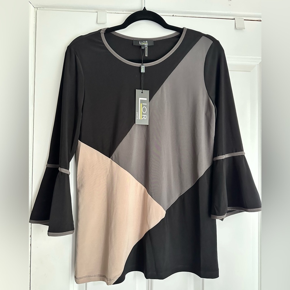 LIOR PARIS Women's Colorblock Top - Black, Gray, Cream Sz S NWT